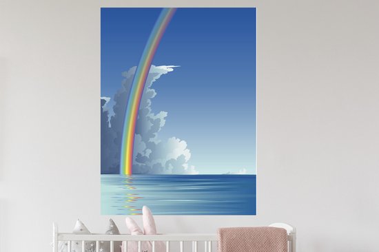 Sticker Muursticker Illustration arc-en-ciel - illustration arc-en-ciel au dessus de la mer - 90x120 cm - film adhésif autocollant - sticker mural repositionnable