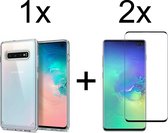 Samsung S10 Hoesje - Samsung Galaxy S10 hoesje siliconen case hoes hoesjes cover transparant - Full Cover - 2x Samsung S10 screenprotector