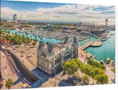 Port Vell vanaf het Columbus Monument in Barcelona - Foto op Canvas - 90 x 60 cm