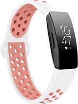 Siliconen Smartwatch bandje - Geschikt voor Fitbit Inspire sport band - wit/roze - Strap-it Horlogeband / Polsband / Armband - Maat: Maat S