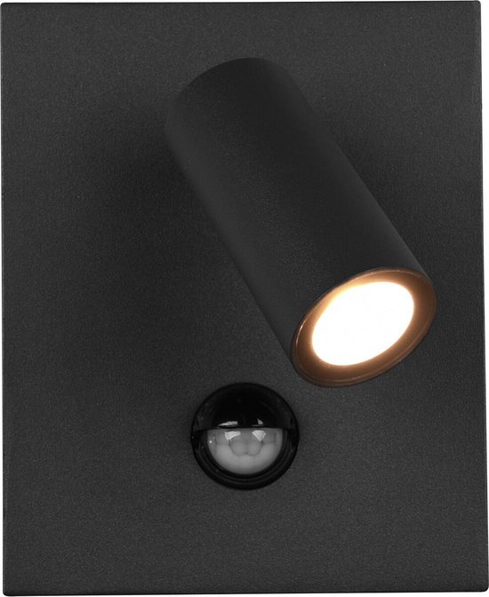 LED Tuinverlichting met Bewegingssensor - Wandlamp Buitenlamp - Trion Sonei - 3W - Warm Wit 3000K - 1-lichts - Vierkant - Mat Antraciet - Aluminium