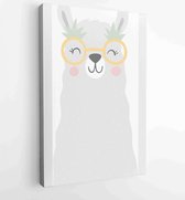 LLama vector print wearing glasses vector illustration. Summer hand-drawing print cute alpaca cartoon character - Moderne schilderijen - Vertical - 1356989081 - 80*60 Vertical