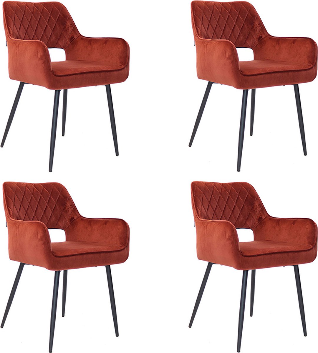 Bronx71 Velvet eetkamerstoel Mika koper - Eetkamerstoelen set van 4 - stoel