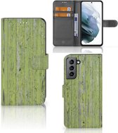 Wallet Book Case Geschikt voor Samsung Galaxy S21 FE Telefoon Hoesje Green Wood