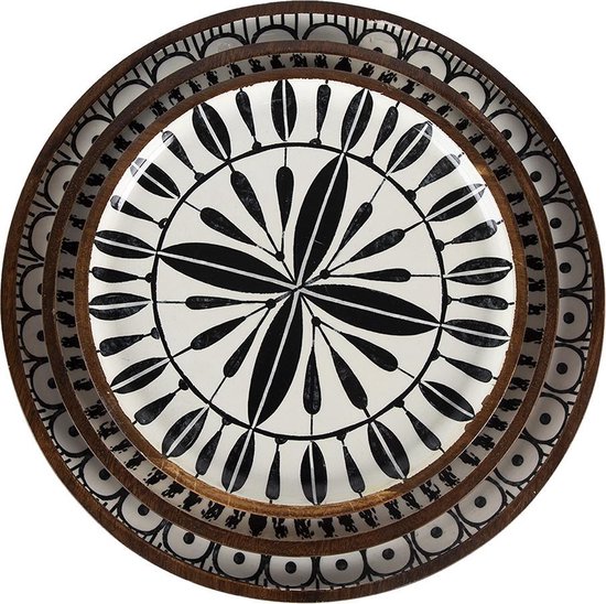 Plats de présentation Clayre & Eef (lot de 3) Ø 28*2 / Ø 23*2 / Ø 20*2 cm Plat de service rond en bois multicolore Plateau de service Plat de Décoration
