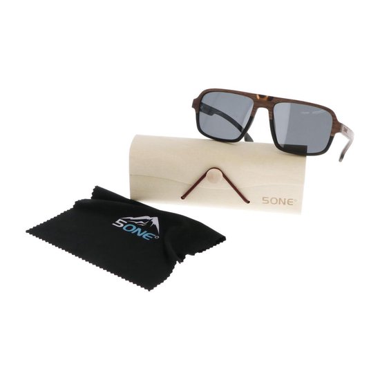 5one® Piloot Walnut Square - walnoot Houten Zonnebril - grijze lens van 5one® — afbeelding 4