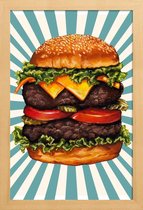 JUNIQE - Poster in houten lijst Double Cheeseburger -30x45 /Blauw &