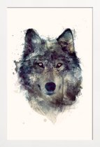 JUNIQE - Poster in houten lijst Wolf illustratie -40x60 /Bruin & Ivoor