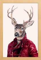 JUNIQE - Poster in houten lijst Deer -30x45 /Bruin & Ivoor