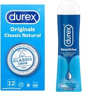 Durex - 12 stuks Condooms - Classic Natural - 50ml Glijmiddel - Play Sensitive