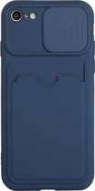 Schuifcamera Cover Design TPU-beschermhoes met kaartsleuf voor iPhone SE 2020/8/7 (donkerblauw)