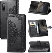 Voor Sony Xperia Ace II Mandala Bloem Reliëf Horizontale Flip Lederen Case met Beugel / Kaartsleuf / Portemonnee / Lanyard (Zwart)