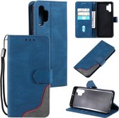 Voor Samsung Galaxy A32 5G Driekleurige Stiksels Kalf Textuur Horizontale Flip Lederen Case met Houder & Kaartsleuven & Portemonnee (Blauw)