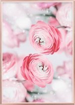 Poster Met Metaal Rose Lijst - Roze Bleke Bloemen Poster