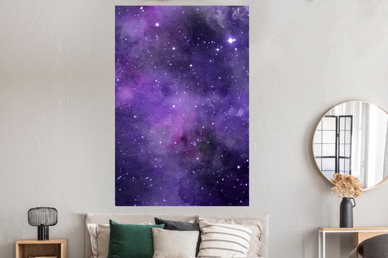 Poster 120x180 cm - Waterverf - Sterren - Paars - Posters - Kamer decoratie - Wanddecoratie woonkamer - Muurdecoratie slaapkamer XXL