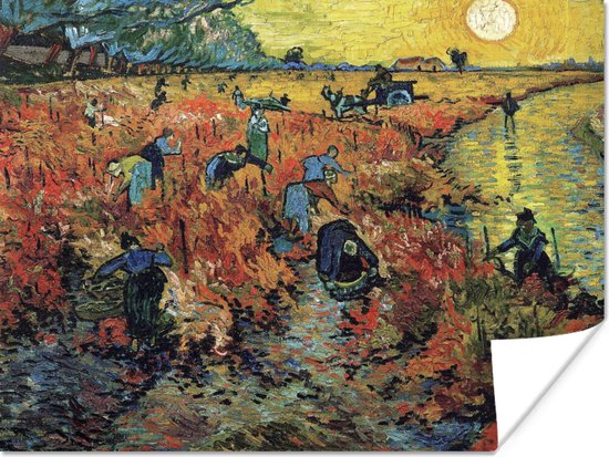 Rode wijngaard - schilderij van Vincent van Gogh 120x90 cm - Foto print op Poster (wanddecoratie woonkamer / slaapkamer)