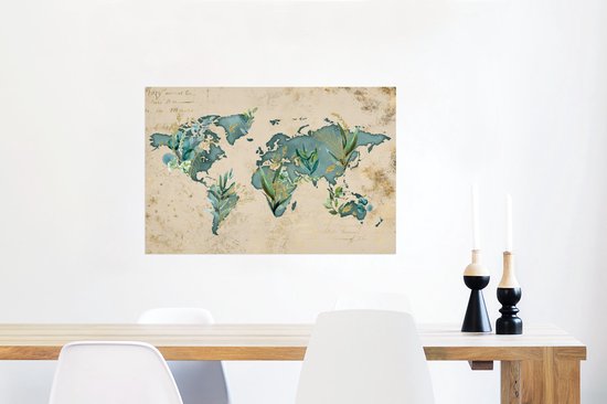 Wanddecoratie - Wereldkaart - Papyrus - Vintage - 60x40 cm - Poster