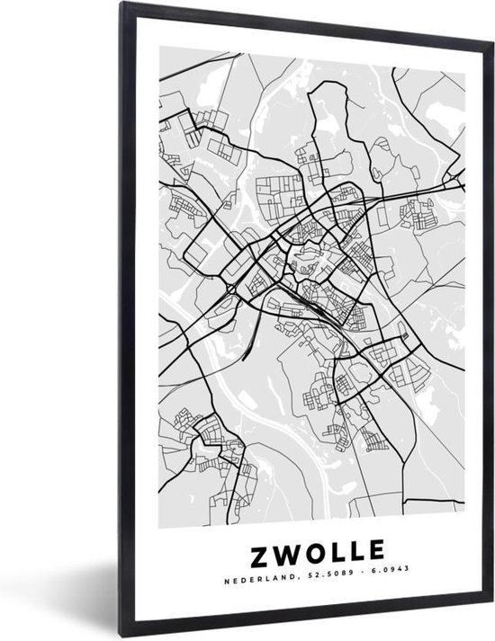 Fotolijst incl. Poster - Stadskaart - Zwolle - Grijs - Wit - 40x60 cm -  Posterlijst | bol.com