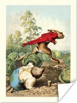 Poster Illustratie van het sprookje de race tussen de egel en de haas - 30x40 cm