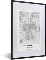 Fotolijst incl. Poster - Stadskaart Delft - 40x60 cm - Posterlijst - Plattegrond