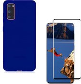 Solid hoesje Geschikt voor: Samsung Galaxy S20 Plus Soft Touch Liquid Silicone Flexible TPU Rubber - Blauw Azuur  + 1X Screenprotector Tempered Glass