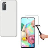 Solid hoesje Geschikt voor: Samsung Galaxy S20 FE Soft Touch Liquid Silicone Flexible TPU Rubber - Wit  + 1X Screenprotector Tempered Glass