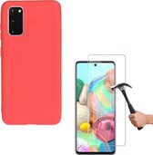 Solid hoesje Geschikt voor: Samsung Galaxy Note 10 Lite 2020 Soft Touch Liquid Silicone Flexible TPU Rubber - Rood  + 1X Screenprotector Tempered Glass