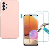Solid hoesje Geschikt voor: Samsung Galaxy A32 5G Soft Touch Liquid Silicone Flexible TPU Rubber - Zand poeder  + 1X Screenprotector Tempered Glass