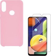 Solid hoesje Geschikt voor: Samsung Galaxy A10S Soft Touch Liquid Silicone Flexible TPU Rubber - licht roze  + 1X Screenprotector Tempered Glass