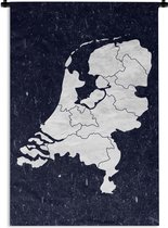 Wandkleed - Wanddoek - Kaart - Nederland - Wit - 60x90 cm - Wandtapijt