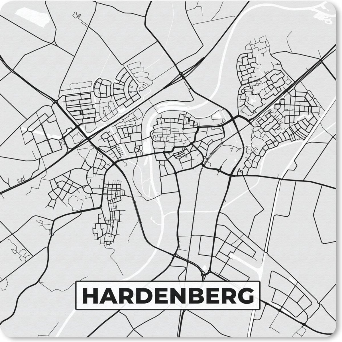 Muismat 30x30 cm - Mousepad Stadskaart - Hardenberg - Grijs - Wit - Muismatten