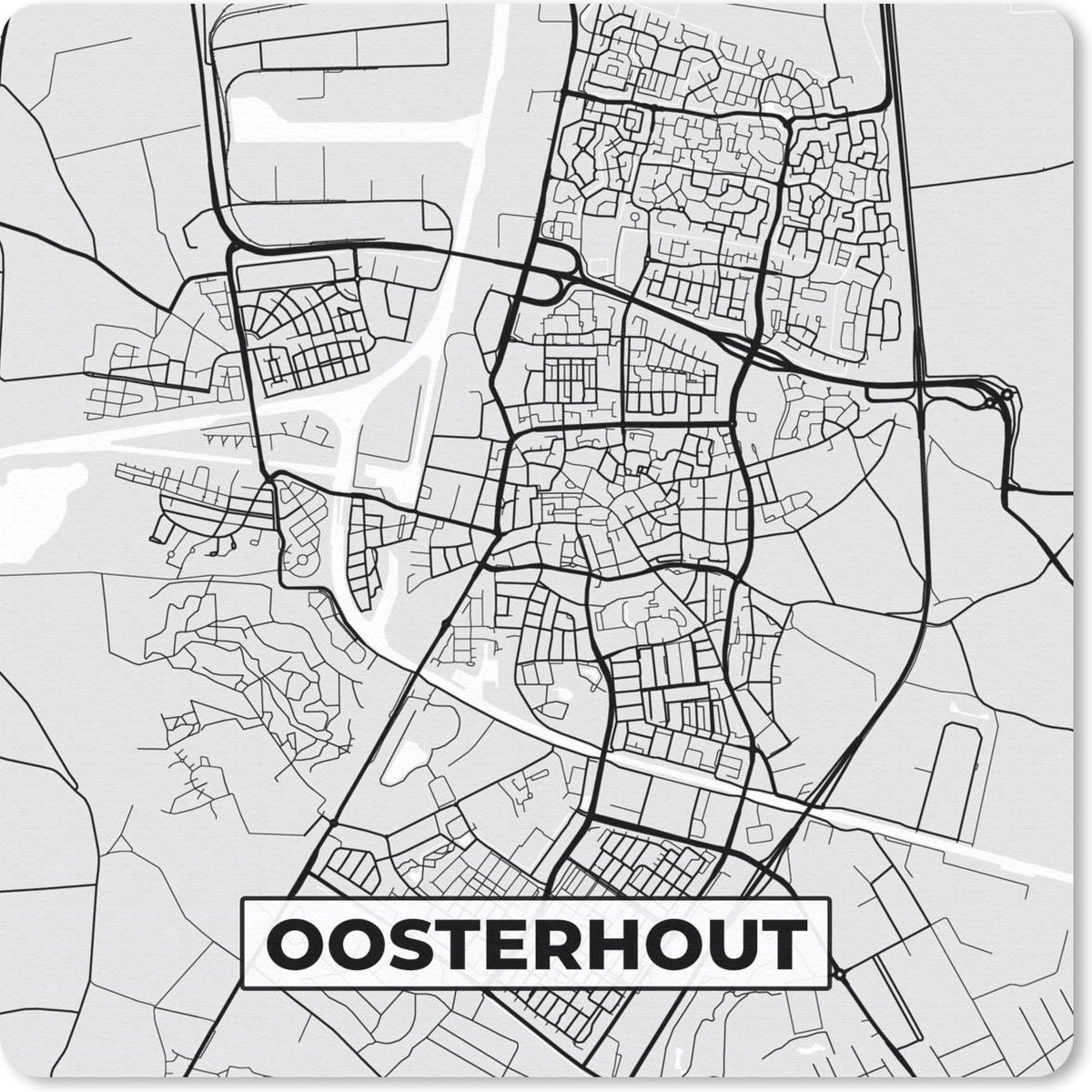 Muismat 20x20 cm - Mousepad Stadskaart - Oosterhout - Grijs - Wit - Muismatten