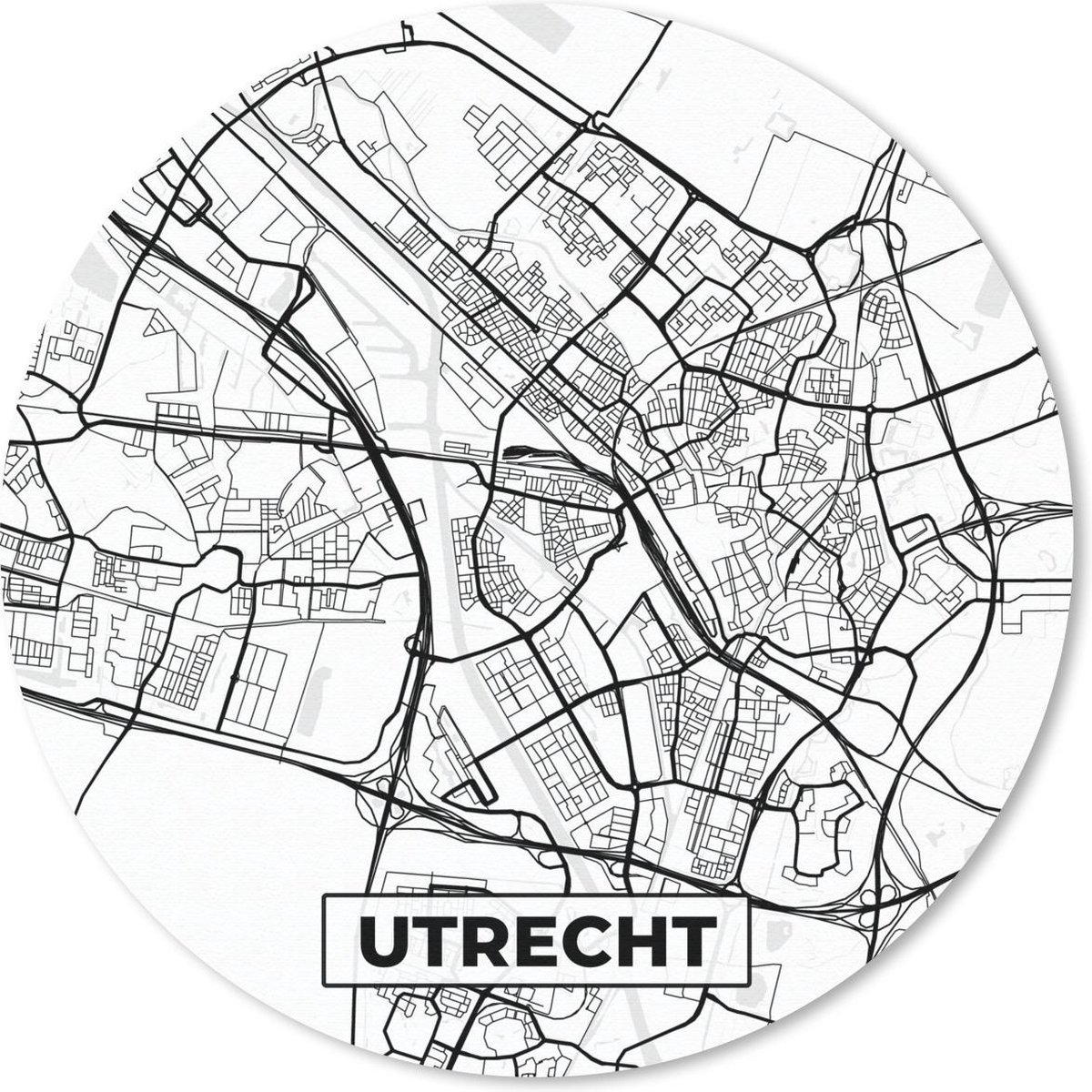 Muismat rond 20x20 cm - Mousepad Kaart - Utrecht - Zwart - Wit - Ronde muismatten