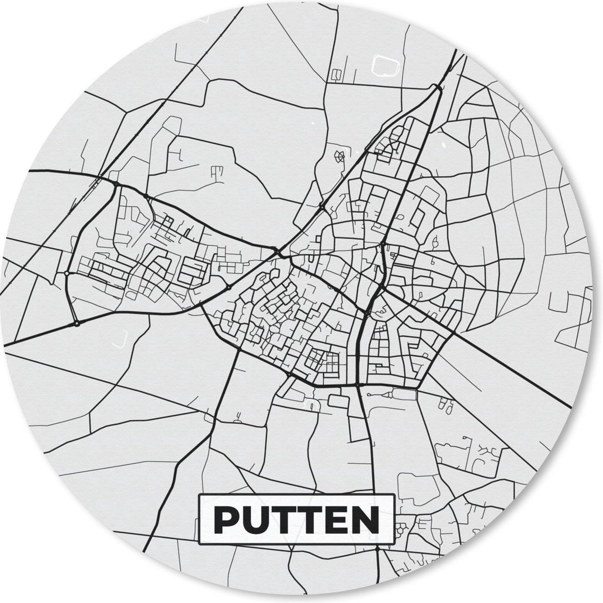 Muismat rond 30x30 cm - Mousepad Stadskaart - Putten - Grijs - Wit - Ronde muismatten