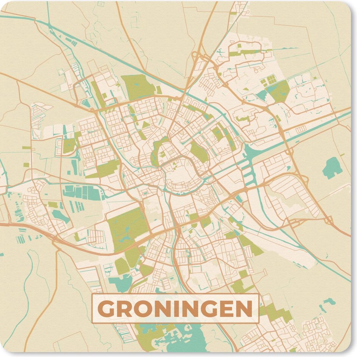 Muismat 20x20 cm - Mousepad Stadskaart - Groningen - Vintage - Muismatten