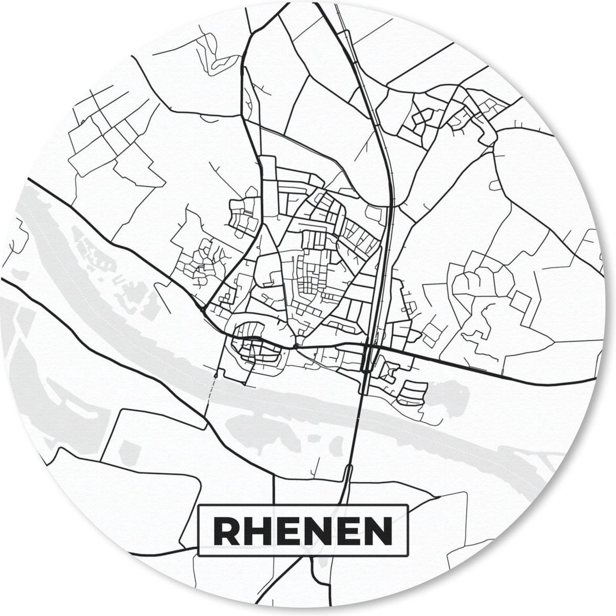Muismat rond 20x20 cm - Mousepad Kaart - Rhenen - Zwart - Wit - Ronde muismatten