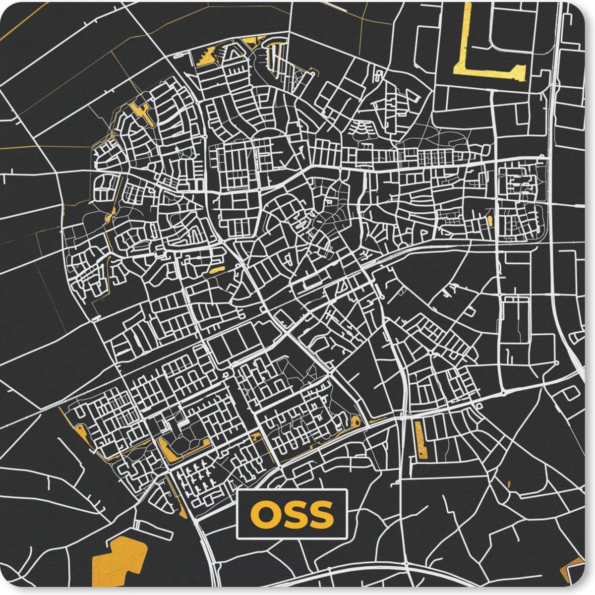 Muismat 30x30 cm - Mousepad Kaart - Oss - Goud - Zwart - Muismatten