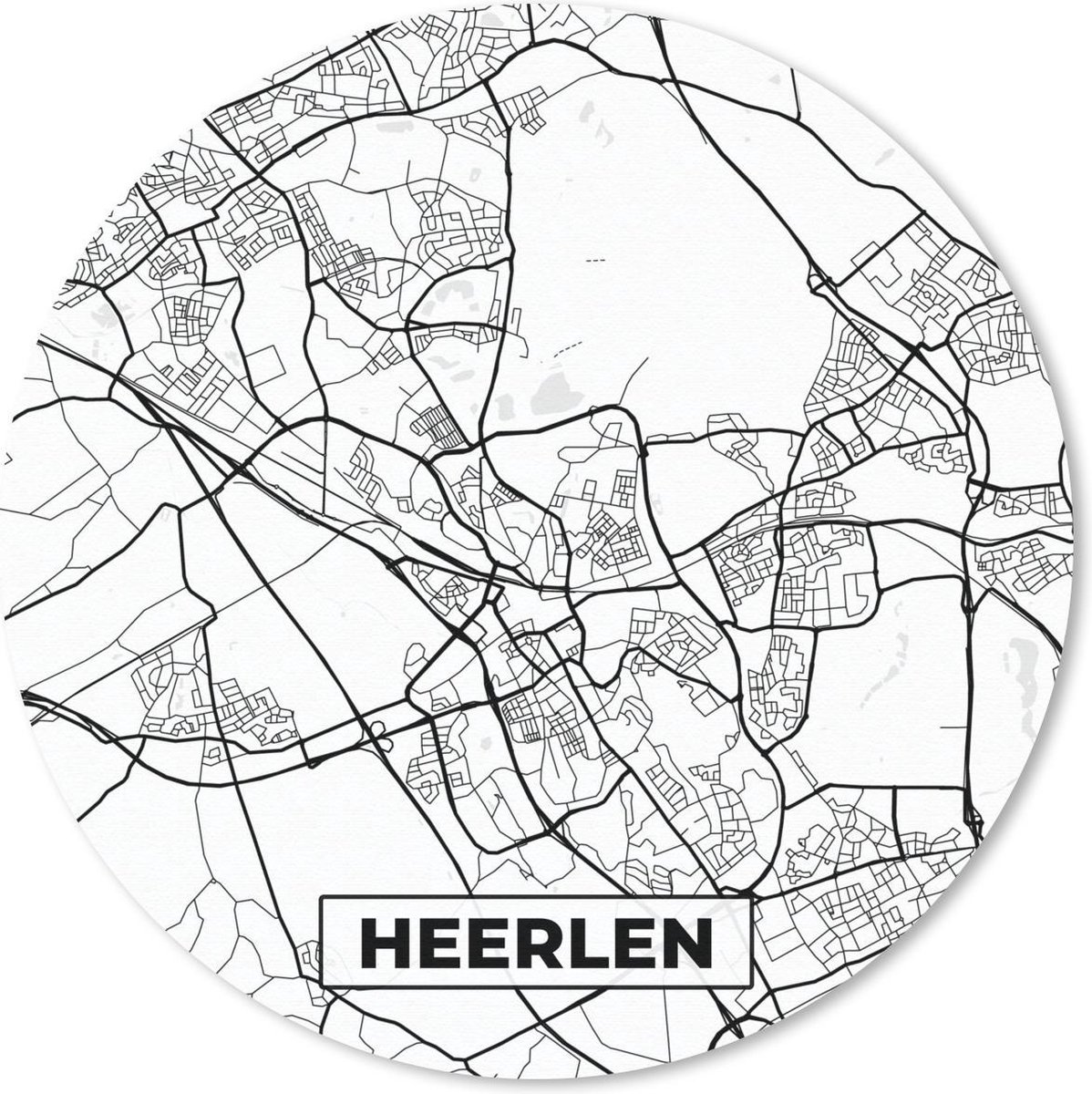 Muismat rond 20x20 cm - Mousepad Kaart - Heerlen - Zwart - Wit - Ronde muismatten