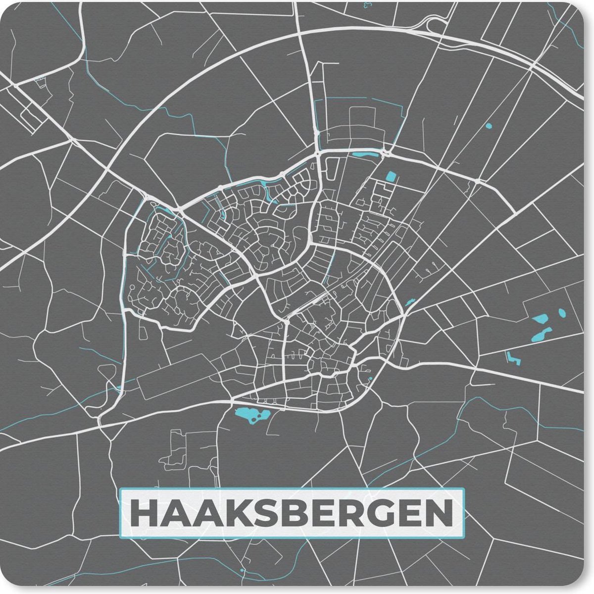Muismat 20x20 cm - Mousepad Plattegrond - Haaksbergen - Grijs - Blauw - Muismatten - Stadskaart