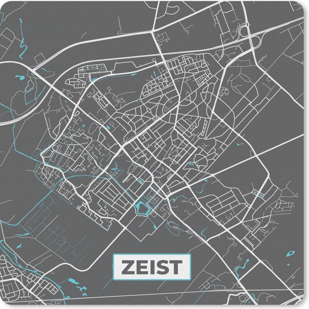 Muismat 30x30 cm - Mousepad Plattegrond - Zeist - Grijs - Blauw - Muismatten - Stadskaart