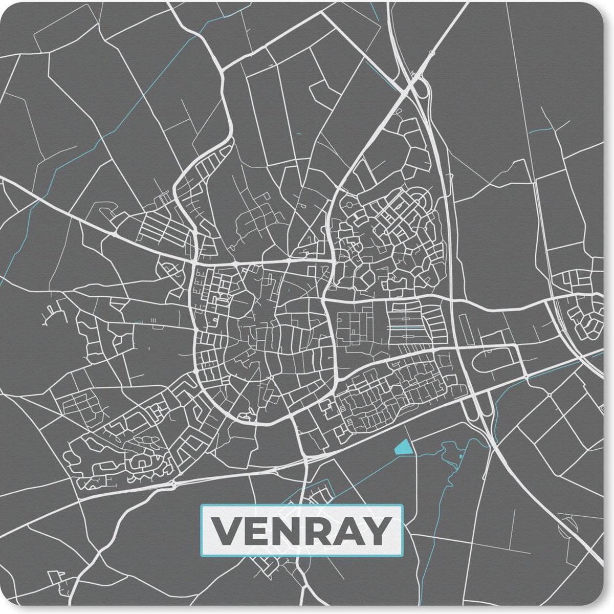 Muismat 30x30 cm - Mousepad Plattegrond - Venray - Grijs - Blauw - Muismatten - Stadskaart