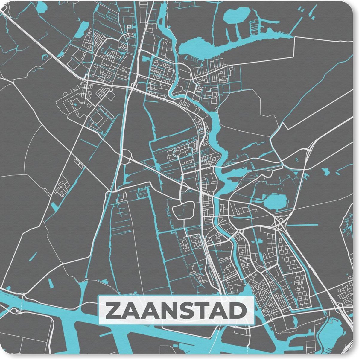 Muismat 30x30 cm - Mousepad Plattegrond - Zaanstad - Grijs - Blauw - Muismatten - Stadskaart