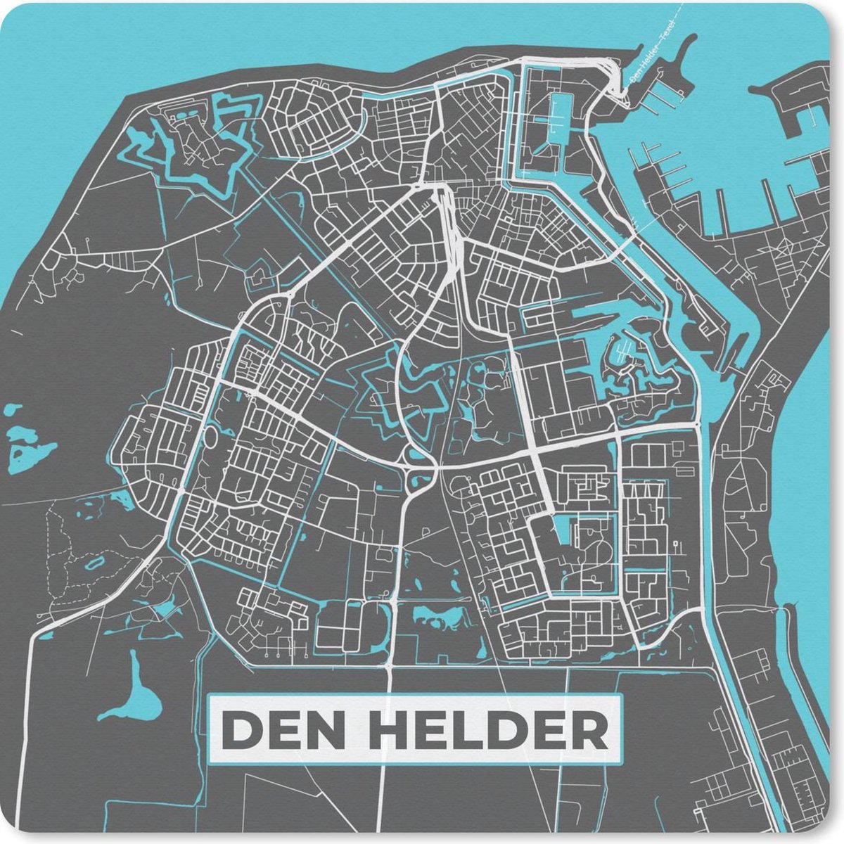 Muismat 20x20 cm - Mousepad Plattegrond - Den Helder - Grijs - Blauw - Muismatten - Stadskaart