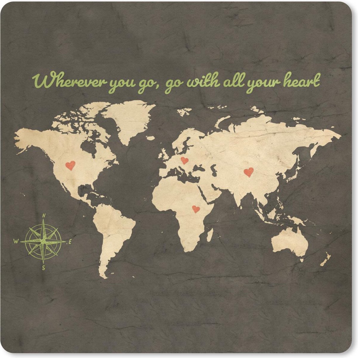 Muismat 20x20 cm - Mousepad Wereldkaart - Liefde - Vintage - Muismatten