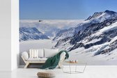Behang - Fotobehang De besneeuwde Aletschgletsjer vanuit de lucht in Zwitserland - Breedte 390 cm x hoogte 260 cm