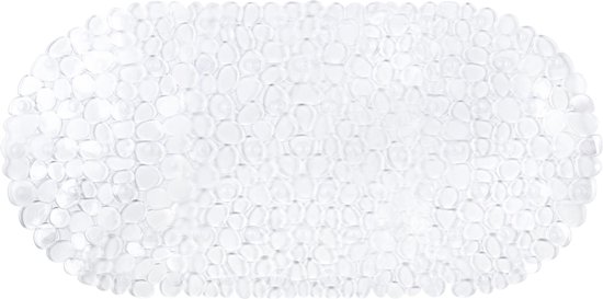 Tapis de bain ovale transparent avec motif texturé.