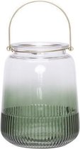 Lantaarn voor Kaarsen - Binnen en Buiten - Windlicht - Tafellamp - Groen - 24cm - Glas