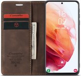 Retro Wallet Slim Case - Telefoonhoesje - Portemonnee Hoesje voor Samsung Galaxy S21 Plus - Bruin