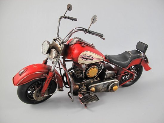 art en métal - modèle de moto antique - rouge - 12 cm de haut