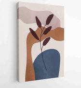 Earth tone background foliage line art drawing with abstract shape 4 - Moderne schilderijen – Vertical – 1928942351 - 80*60 Vertical